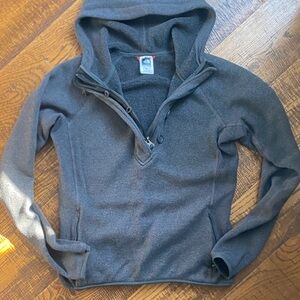 Women’s North Face Hooded Fleece Pullover Sweater - Gray/Purple